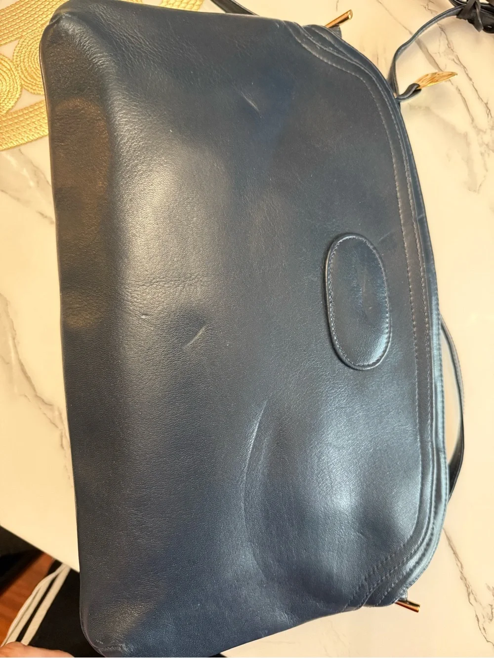 Vintage 80s Morris Moskowitz Navy Blue Leather Crossbody Bag MM Charm As Is